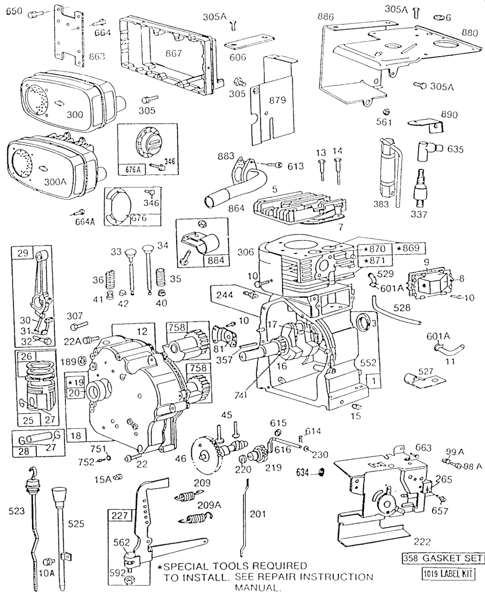 Cylinder,mufflers,oil Fill Diagram and Parts List for 255427-0132-XX  Briggs and Stratton Engine